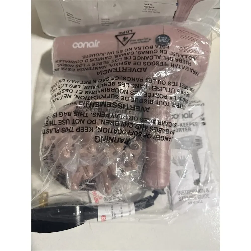 Ionic Tourmaline Retractable Cord Hair Blow Dryer With Attachments